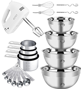WEPSEN Hand Mixer Electric Mixing Bowls Set, 5 Speeds Handheld Mixer with 4 Nesting Stainless Ste...