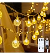 Crystal Globe String Lights Plug in - 33 ft 100 LED Globe Fairy String Lights with Remote and Tim...