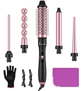 LANDOT 5-in-1 Curling Iron Wand &amp; Thermal Brush Set: Create a Salon Blowout, Bouncy Curls, Waves ...