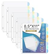 GAUENEEN Binder Dividers with Tabs, Clear Sheet Protectors for 3 Ring Binder, 8 Tab Plastic Binde...