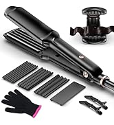 Hair Crimper Waver, Professional Hair Straightener Beach Waves Curling 4 Interchangeable Ceramic ...