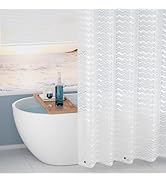 Seenus Waterproof PEVA Shower Curtain White Striped, 3D Frosted Shower Curtain Liner with 3 Large...