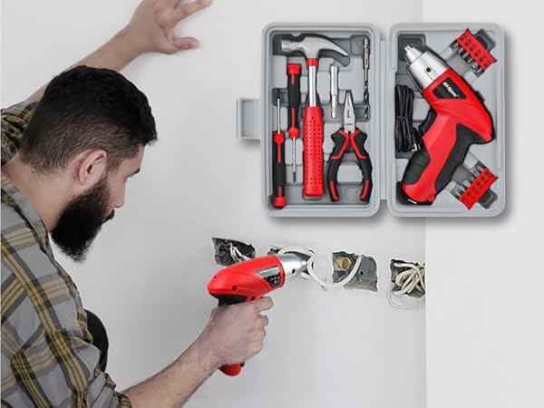 Hi-Spec 19pc 3.6V Red USB Small Power Screwdriver &amp;amp;amp; Home DIY Tool Kit Set