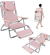 GYMAX Tanning Chairs, 3 in 1 Backpack Beach Lounger with Face/Arm Holes, Armrests, Cup Holders, 3...