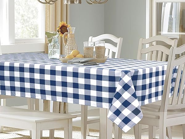 Hiasan plaid tablecloth navy blue and white