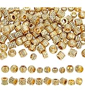 PH PandaHall 100pcs 10 Styles Antique Gold Spacer Beads Large Hole European Beads Tibetan Round T...