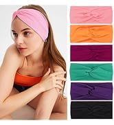 Kachanaa 6 Pcs Headbands for Women No-Slip Stretchy Boho Hair Bands Soft Cross Elastic Yoga Worko...