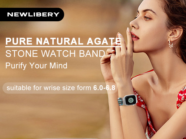 Natural Stone Bracelet Beaded Apple Watch Bands for Women Feminine Handmade Elastic Stretch Strap