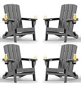 SUUNYN Folding Adirondack Chair 4 Pack, HDPE All-Weather Fire Pit Chairs, Plastic Adirondack Chai...
