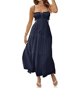 Fisoew Women's Spaghetti Strap Maxi Dress Summer Sleeveless Side Cut Out Dress Casual Boho Backle...