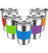 ShineMe Kids Stainless Steel Cups, Kids Metal Drinking Glasses with Lids and Sleeves, 12oz Reusab...