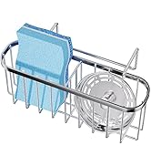 SWTYMIKI Sponge Holder for Kitchen Sink with Partition, Movable Kitchen Sink Caddy with Compact S...