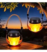 Toodour 2 Pack Hanging Solar Lantern Outdoor - Solar Lantern with Flickering Flame, Waterproof Ha...