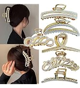 6 Pcs Large Metal Hair Claw Clips,Claw Clips with Pearl and rhinestone,4.3" Hair Clips for Women ...