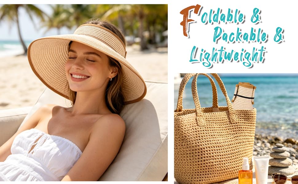 Foldable and packable and lightweight sun hat for women