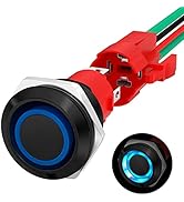 Joinfworld 20A 12V Push Button Switch Latching 19MM Pushbutton Switch with 12 Volt Blue Led Water...