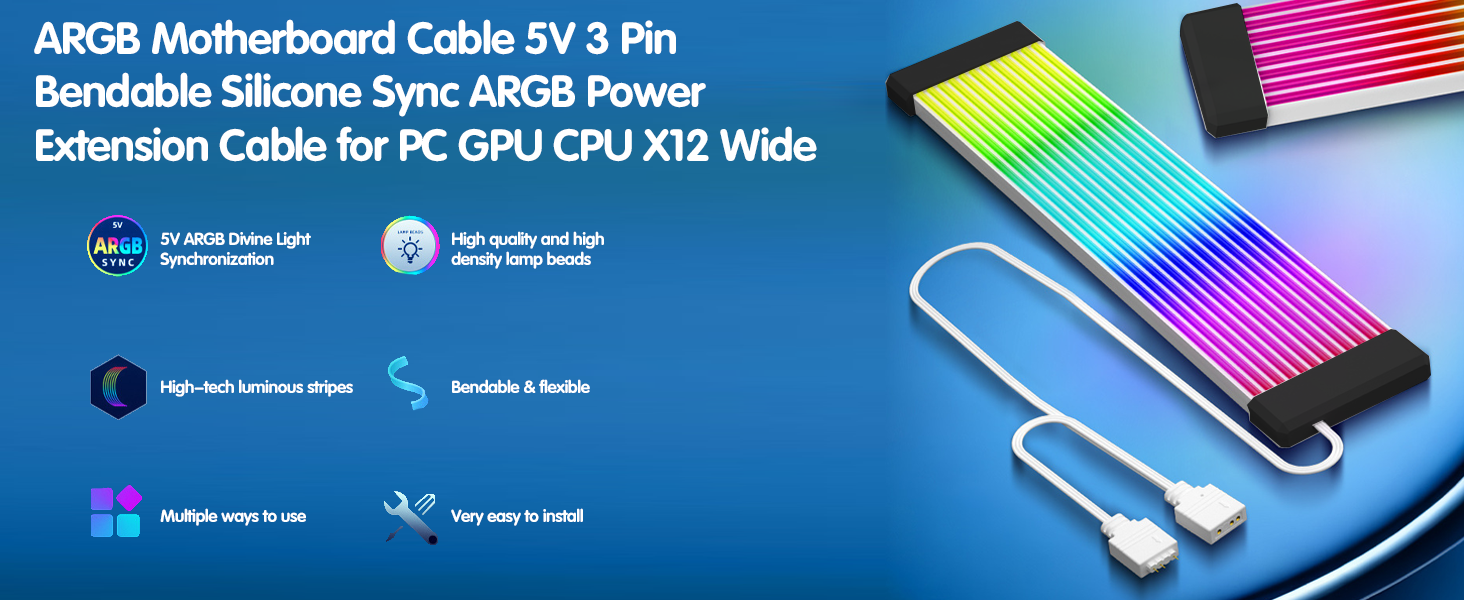 ARGB PSU Cable, ARGB PC Cable for Motherboard Power Supply Extension