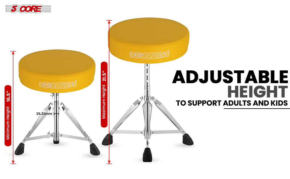 5 CORE Drum Throne Height Adjustable Guitar Stool Thick Padded Memory Foam DJ Chair