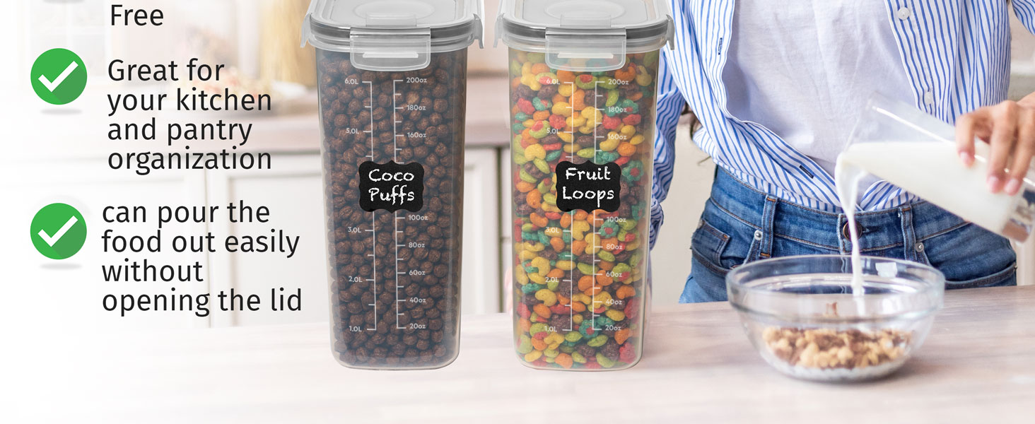 clear cereal containers storage, pancake mix container, baking supplies containers, rice storage