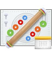 Unokit Rolling pin 3-Piece Set, 17.5" Rolling Pin with Adjustable Thickness Rings, Wooden Dough R...