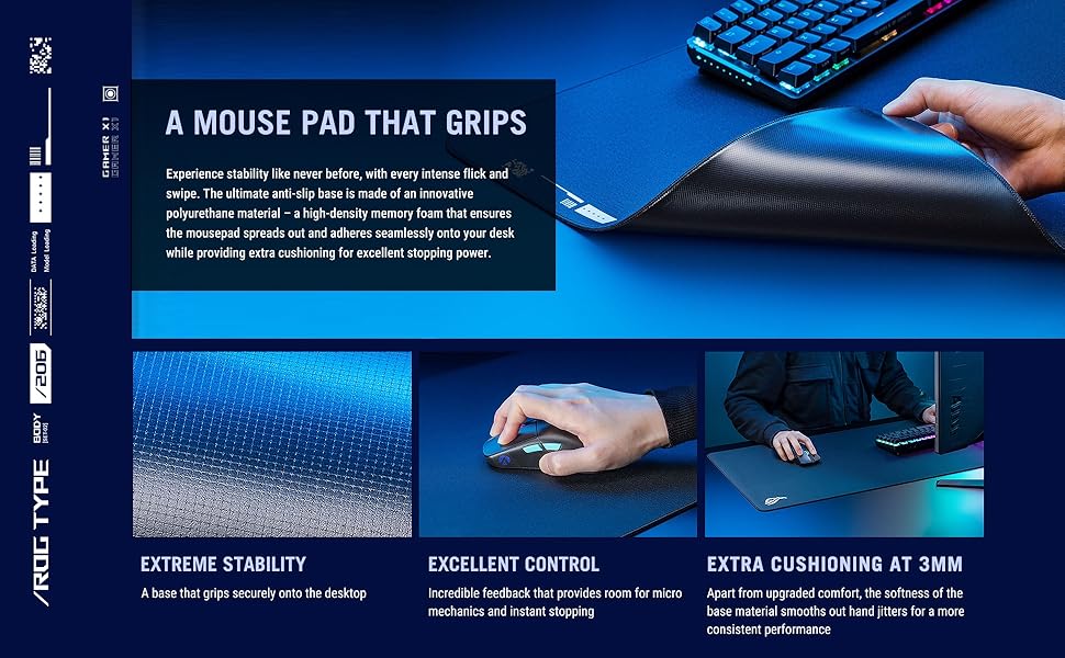 ASUS ROG Hone Ace XXL Gaming Mouse Pad, High-Density Memory Foam Base, Hybrid Cloth Material