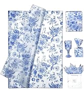 LIAPAWPAW 60 Sheets Vintage Floral Tissue Paper, Blue and White Flower Pattern, Botanical Gift Wr...