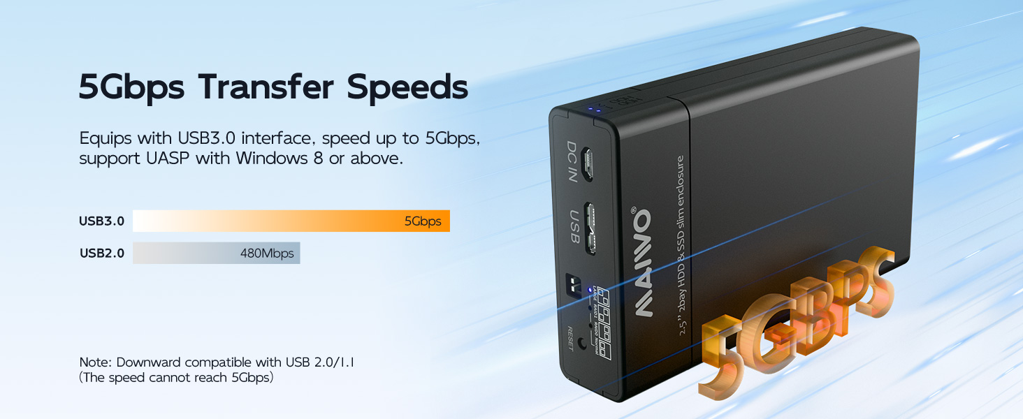 dual bay raid enclosure 2.5 inch sata hard disk adapter usb3.0 to sata case 5Gbps support UASP