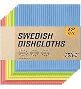 ACTIVE Swedish Dish Cloths for Kitchen 12 Pack Cellulose Sponge Cloth, Washable Dishcloths for Wa...
