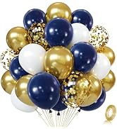 Navy Blue Gold Confetti Balloons Set,50pcs 12inch Royal Dark Blue Metallic Gold White Latex Ballo...