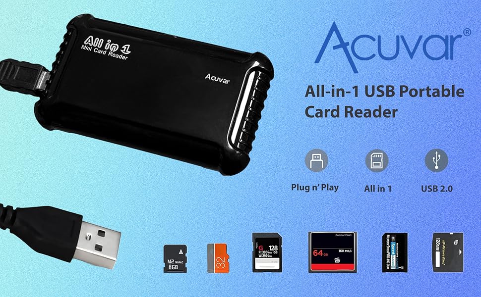 Lector de Tarjetas Acuvar Todo en Uno USB para SD, Micro SD y CF – Conexión Plug &amp;amp; Play