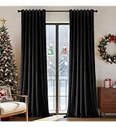 Joydeco Pinch Pleated Velvet Curtains 84 Inch Long 2 Panel Set for Living Room Bedroom, Back Tab ...