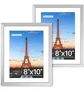 FIXSMITH 8x10 Picture Frame Set of 2, Silver Photo Frame with HD Plexiglass, Display Pictures 5x7...