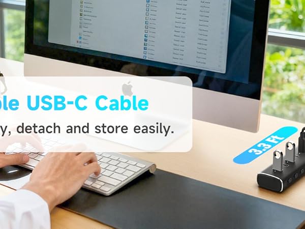 powered usb c hub with detachable usb c cable