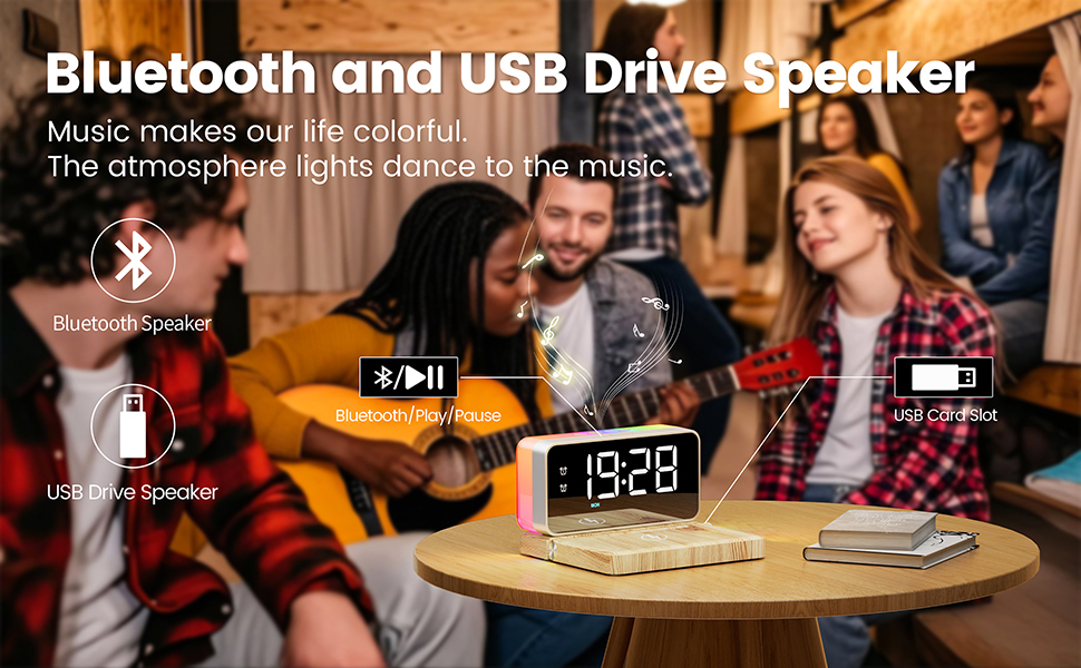 alarm clock with charger,wireless charging alarm clock,alarm clock with bluetooth speaker