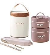 Ausenzup Stainless Steel Lunch Box, 3-Tier Insulated Bento Box Microwave Safe Soup Bowl for Adult...