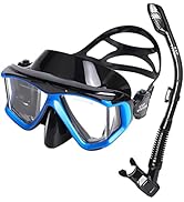 Snorkel Set Pano 4 Adult Snorkeling Gear, Professional Anti-Fog Snorkel Mask Dry Top Snorkel, Tem...