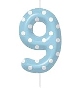 Blue Polka Dot Birthday Candles Number 9 Candle for Polka Dot Cake Topper, Birthday Anniversary P...