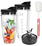 2025 Upgrade 2 * 24oz Ninja Blender Cups Replacement with 2*To-Go and 7 Fins Extractor Blade Lids...