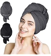 HOMEXCEL 2 Pack XL Microfiber Hair Towels Waffle Weave- 40 x 26.5 inches Fast Drying Turbans for ...