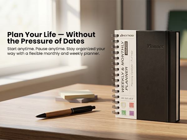 Undated Monthly and Weekly Planner - 12 Month Calendar Planner Notebook with Week Days