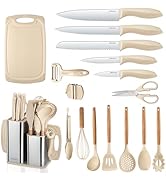 RAXCO 18 Pieces Kitchen Set -7 Silicone Cooking Utensils set, 6 Knife set with block and 5 Cookware