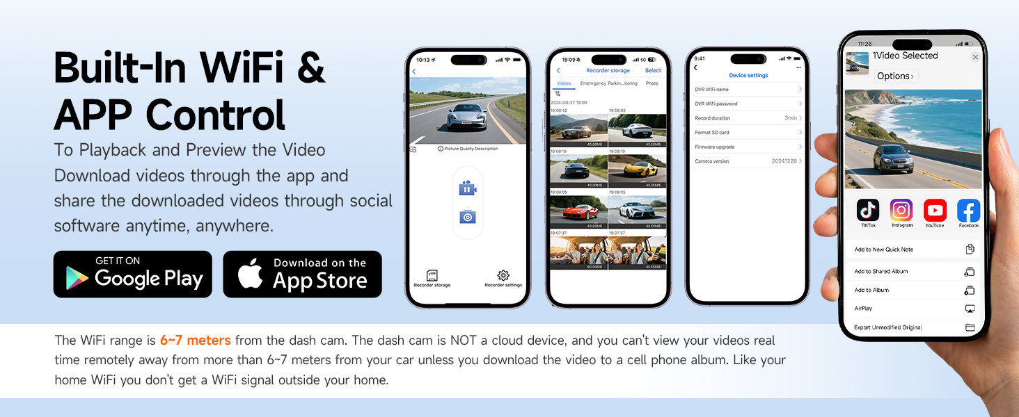 camera for car built-in wifi and app control
