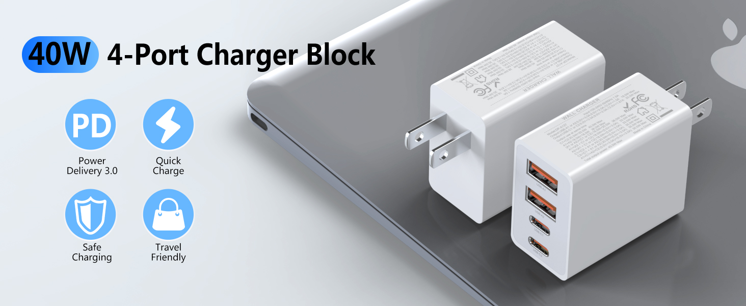 40W 4-port charger block