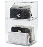 GOXITAX 2 Pack Stackable Closet Organizers and Storage Shelves for Purses, Handbags, Clear Displa...