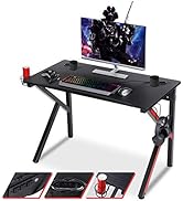 SUPER DEAL Gaming Desk 45" W x 23" D x 30" H Home Office Computer Desk w/Power Outlet, Free Red a...