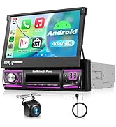 4G+64G Android Car Stereo Single Din with Foldable Touchscreen Wireless Carplay&amp;Android Auto, Dri...