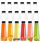 Elsjoy 18 Pack Plastic Juice Bottle, 12 Oz Clear Beverage Bottle with Black Tamper Evident Caps, ...