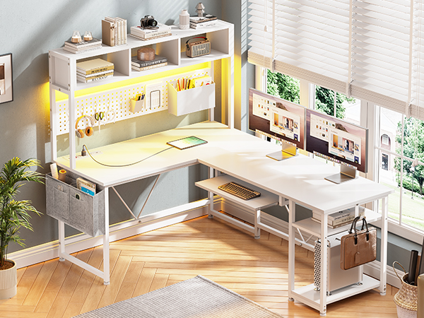 SEDETA White L Shaped Office Desk, 57.5” Corner Computer Desk