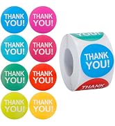 joycraft 500Pcs Thank You Stickers, 8 Colors Thank You Gift Stickers Rolls, 1.5" Round Colorful T...