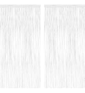 2 Pack Tinsel Backdrop, 3.28 x 7.05 Feet White Party Decorations, Metallic Foil Fringe Curtains S...